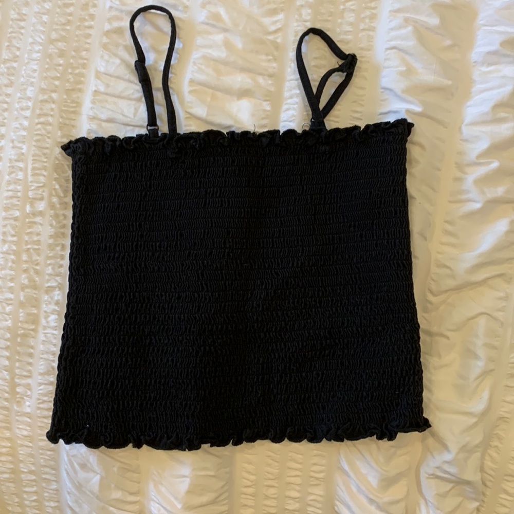 Black tube top.  Brand: don’t know.  Color:black